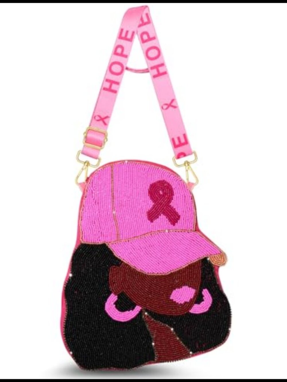 Beaded Pink Ribbon Crossbody Bag Breast Cancer Awareness Purse Hope